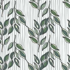 Seamless pattern branches with leaves. Organic background.