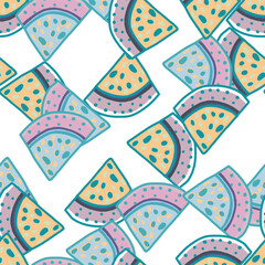 Hand drawn watermelon slices seamless pattern. Funny fruit backdrop.