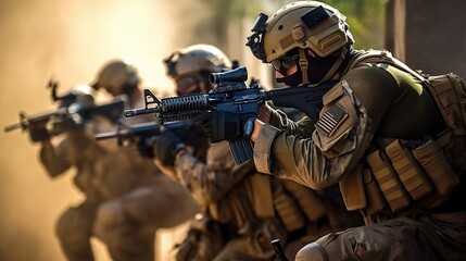 Fototapeta premium Combat Commandos in Action - wallpaper, generative ai