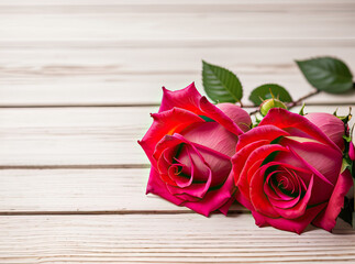 red roses on a wooden background