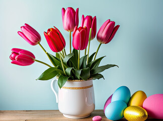 Easter background with tulips and eggs