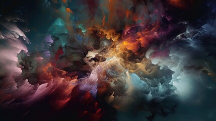 Obraz na płótnie Canvas Abstract background that captures the enchanting beauty of realistic clouds, sky, or nebula, blending a rich color palette - Generative AI