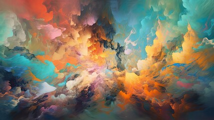 Abstract background that explores the mesmerizing realm of dreamy clouds, sky, or nebula, using vibrant colors and a fusion of artistic styles - Generative AI