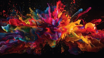 Visually striking image that captures the essence of colored liquid paint in motion, blending vivid colors and fluid textures - Generative AI