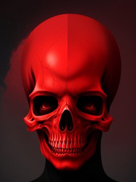 Human red skull, Digital illustration. Generative AI., Digital illustration. Generative AI.