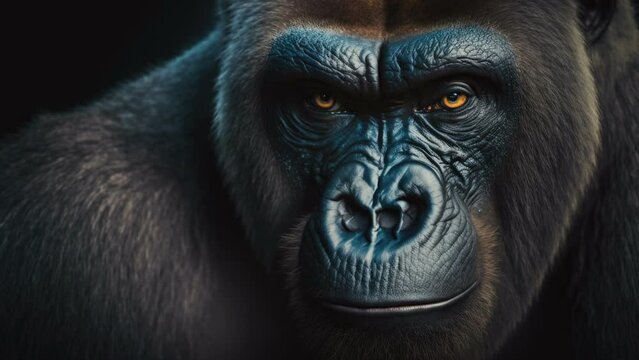 The fierce looking black gorilla looking away with the big holes on the nose AI generated