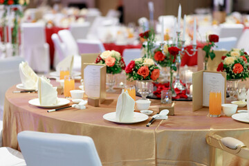 Traditional Chinese wedding table setting in a wedding ballroom