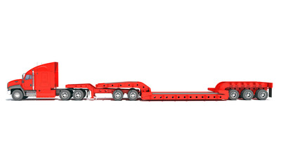 Red Semi Truck with Lowboy Trailer
