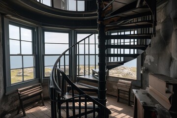 Fototapeta na wymiar lighthouse with a spiral staircase leading up to the lantern room 