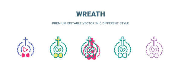wreath icon in 5 different style. Outline, filled, two color, thin wreath icon isolated on white background. Editable vector can be used web and mobile
