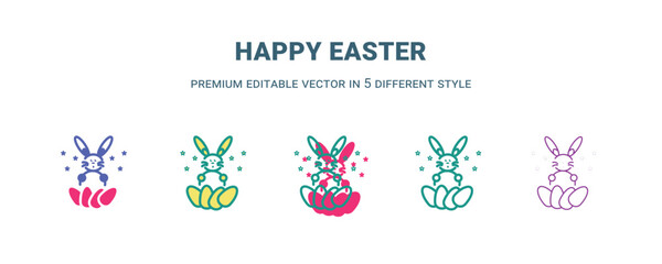 happy easter icon in 5 different style. Outline, filled, two color, thin happy easter icon isolated on white background. Editable vector can be used web and mobile
