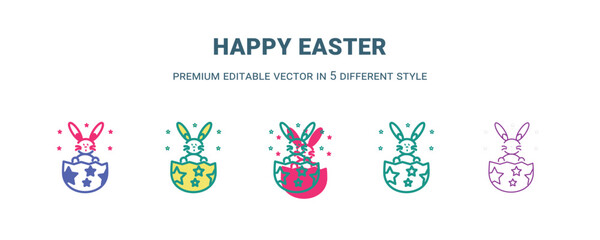 happy easter icon in 5 different style. Outline, filled, two color, thin happy easter icon isolated on white background. Editable vector can be used web and mobile