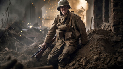 WWI Soldier in Captivating Scene, Generative AI