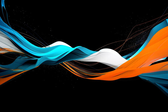Abstract orange, blanc, and blue background with waves - Generative Ai