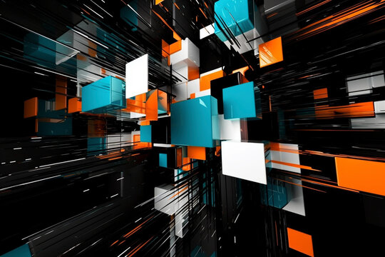 Abstract blue and orange background with squares - Generative Ai
