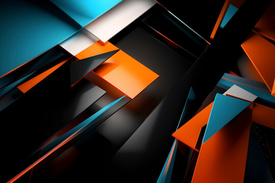 Abstract 3d orange and blue fractal background - Generative Ai