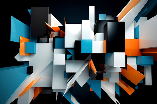 Abstract blue and orange background with squares - Generative Ai