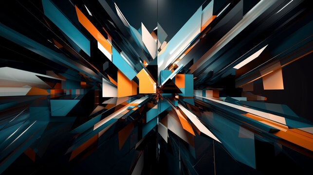 Abstract 3d orange and blue fractal background - Generative Ai