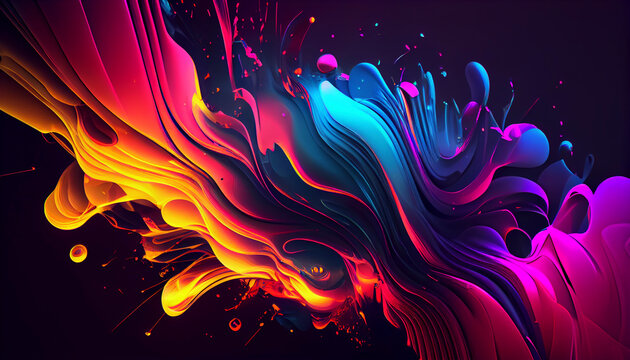 Abstract neon fractal wallpaper with space - Generative Ai