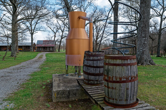 Reproduction moonshine still outdoors