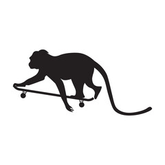 silhouette of a monkey riding a skateboard.