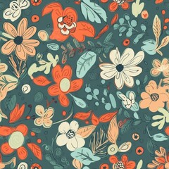 Watercolor floral illustration seamless pattern, created with generative AI