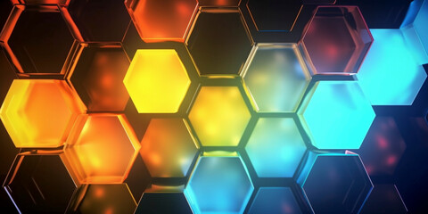 Abstract background with glowing lights hexagon - Generative ai