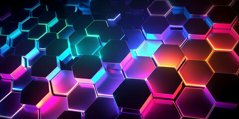 Abstract background with glowing lights hexagon - Generative ai