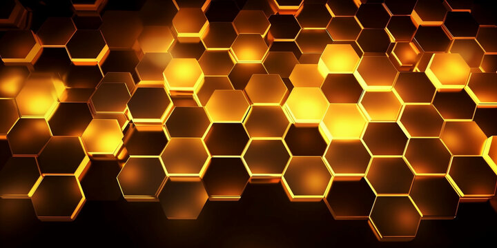 Abstract background with glowing lights hexagon - Generative ai