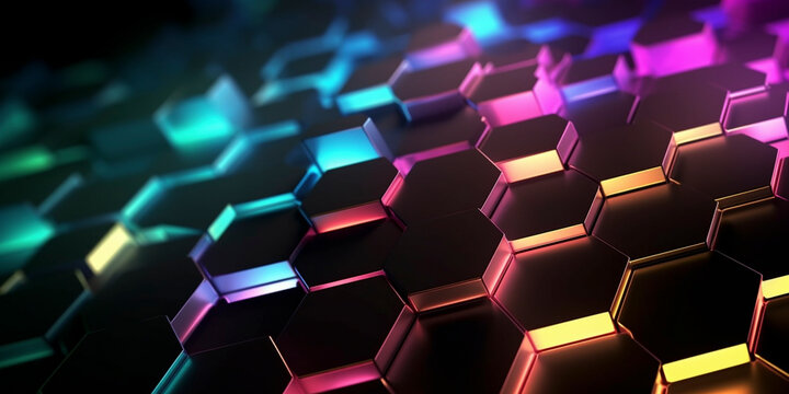 Abstract 3D digital hexagon background - Generative Ai