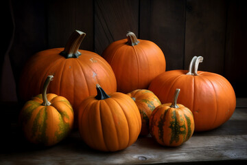 Pumpkins against the background. Holiday decoration