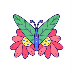 Bright flower moth isolated on a white background. Vector illustration.