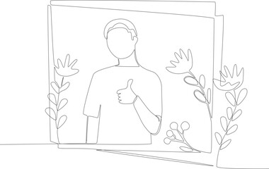 A man in a modern floral frame. Floral frame one line drawing