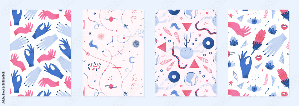 Canvas Prints set of vector covers with mysterious mythical textured elements. hand drawn style. witchcraft alchem