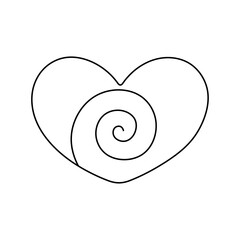 Vector isolated one single heart shape with spiral inside colorless black and white contour line easy drawing