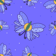 Bright floral repeating pattern with a bloodworm. Floral wallpaper.