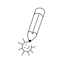 Vector isolated one single pencil draws a drawing sun colorless black and white contour line easy drawing
