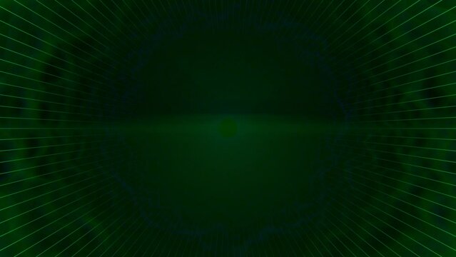 dynamischer Tunnel aus energiereichen wellenf&ouml;rmigen Linien, gr&uuml;n &ndash; Mittelpunkt digitalen Erlebens und futuristischer Perspektiven, Energie, Technologie, Forschung, Dimension, Virtualit&auml;t
