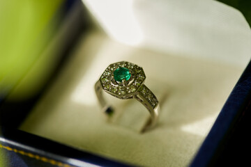 anillos, esmeralda, metal, piedra preciosa, anillo, macro