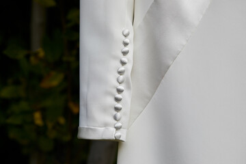 vestido, detalle, botones, blanco textura,