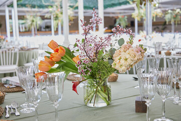 ramo, salón, flores, decoración, escenografía