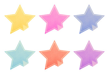 Mockup realistic star shape paper stickers with curved corner. Star shape stickers on a transparent background. Extracted, png file, isolated