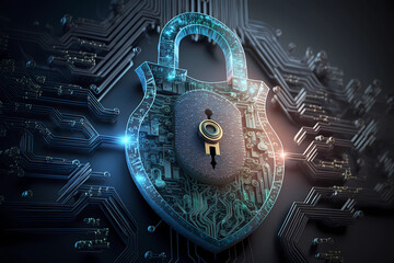 Cybersicherheit und Schutz privater Informationen und Datenkonzepte. Verschluss und Sicherheit der Firewall vor Hackerangriff. Digitalisierung.