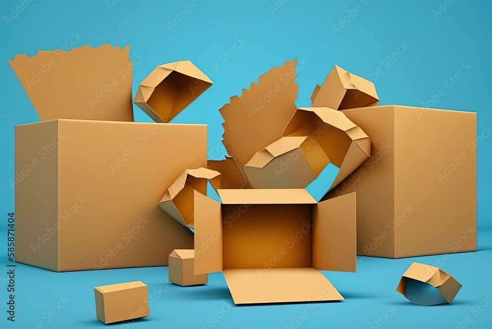 Poster text area for boxing day advertisements on blue backdrop with white rectangles of cardboard generati