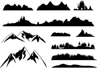 Fototapeta Set von Landschafts Illustrationen - Berglandschaften, Wälder, Hügel obraz