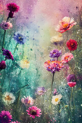 Watercolor flowers background, abstract flowers made of watercolor paint splashes. Generative Ai.