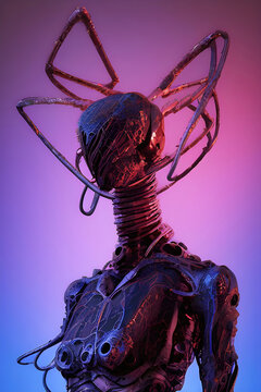 Portrait of an alien insectoid species, close-up of a representative of alien civvilization. Generative Ai.