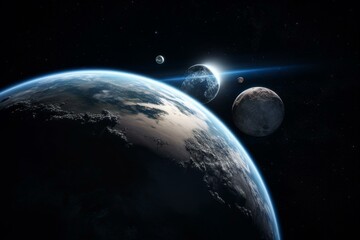 Fototapeta na wymiar Earth and Moon in deep space. Elements of image provided by Nasa. Generative AI