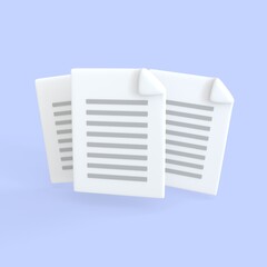 Document 3d render icon. Stack of paper sheet with text and green check mark for confirmed or approved. business and assignment files concept.