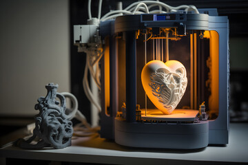 Medicine 3d printer for organ heart printed. Concept new technology transplant. Generation AI